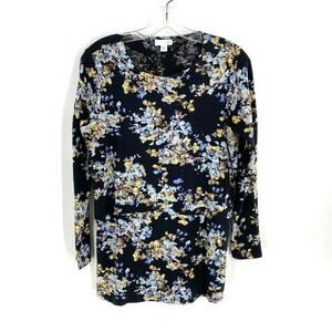 J.Jill Womens Long Sleeve Top Boat Neck‎ Floral Tiered Blue Multicolor XS Petite